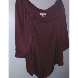 Jennifer Lopez Womens Blouse Size 2XL Balloon Slv Party Burgundy Satin OFFICE